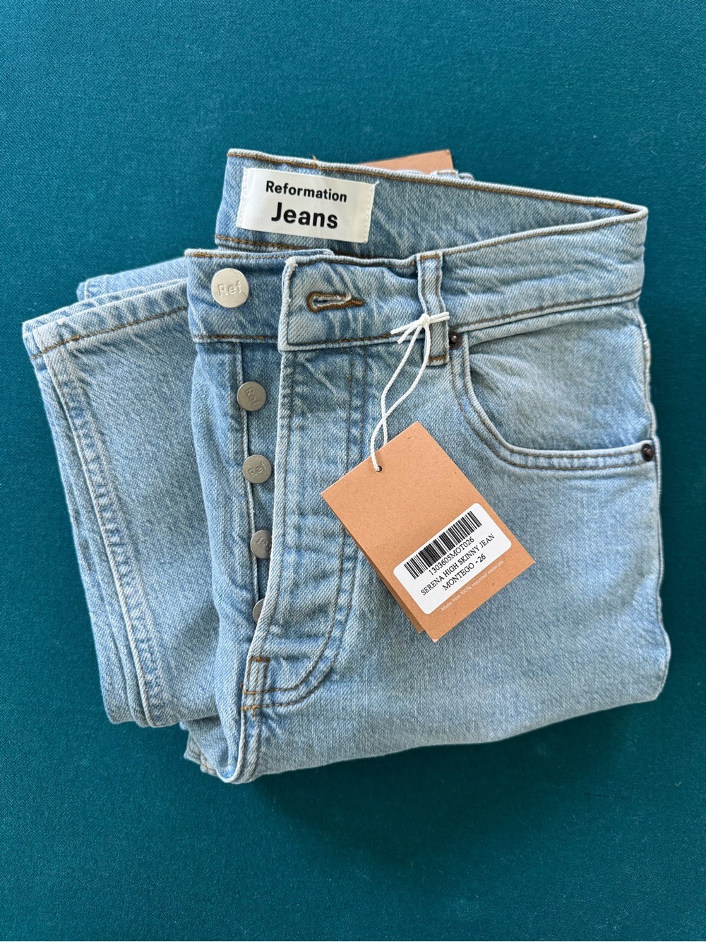 Reformation Jeans Serena High Skinny Jean Montego Blue Sz 26 NWT